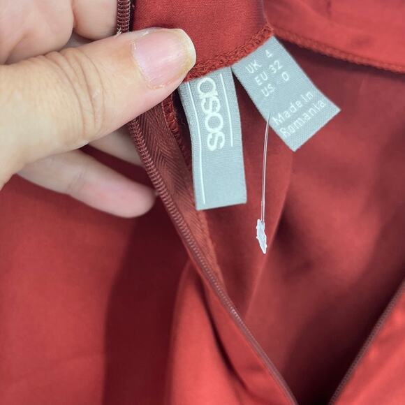 Asos Maxi Wrap Satin Skirt Sz 0 Rust Y2K Minimalist Formal Bias Sleek Modern - Picture 10 of 12